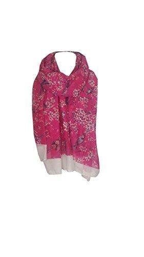 Sarong Japanese Cherry Blossom Bird And Floral Print - Hot Pink
