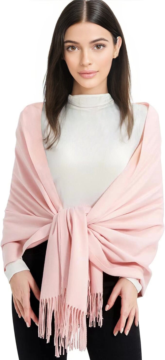 Baby Pink Winter Warm Cashmere Feel Wrap Blanket Shawl Scarf Warm Soft Cozy