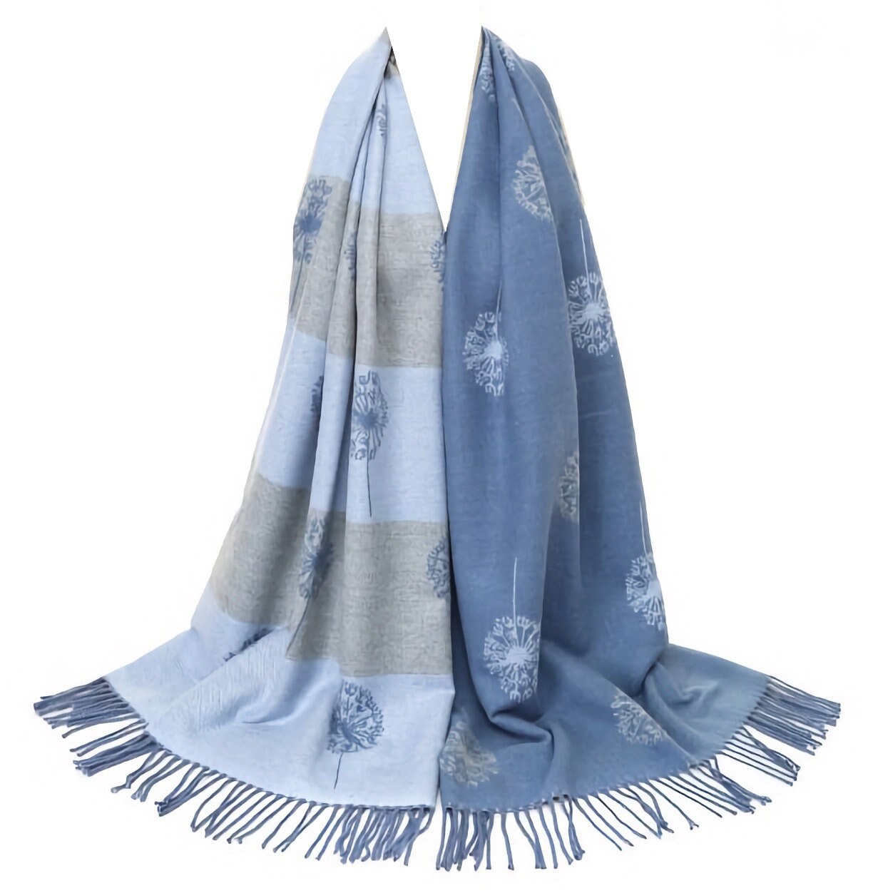 Denim Blue WINTER WARMER Reversible Thick Long Dandelion Print Fashion Scarf Blanket thick extra long cape shawl Perfect Gift For Her
