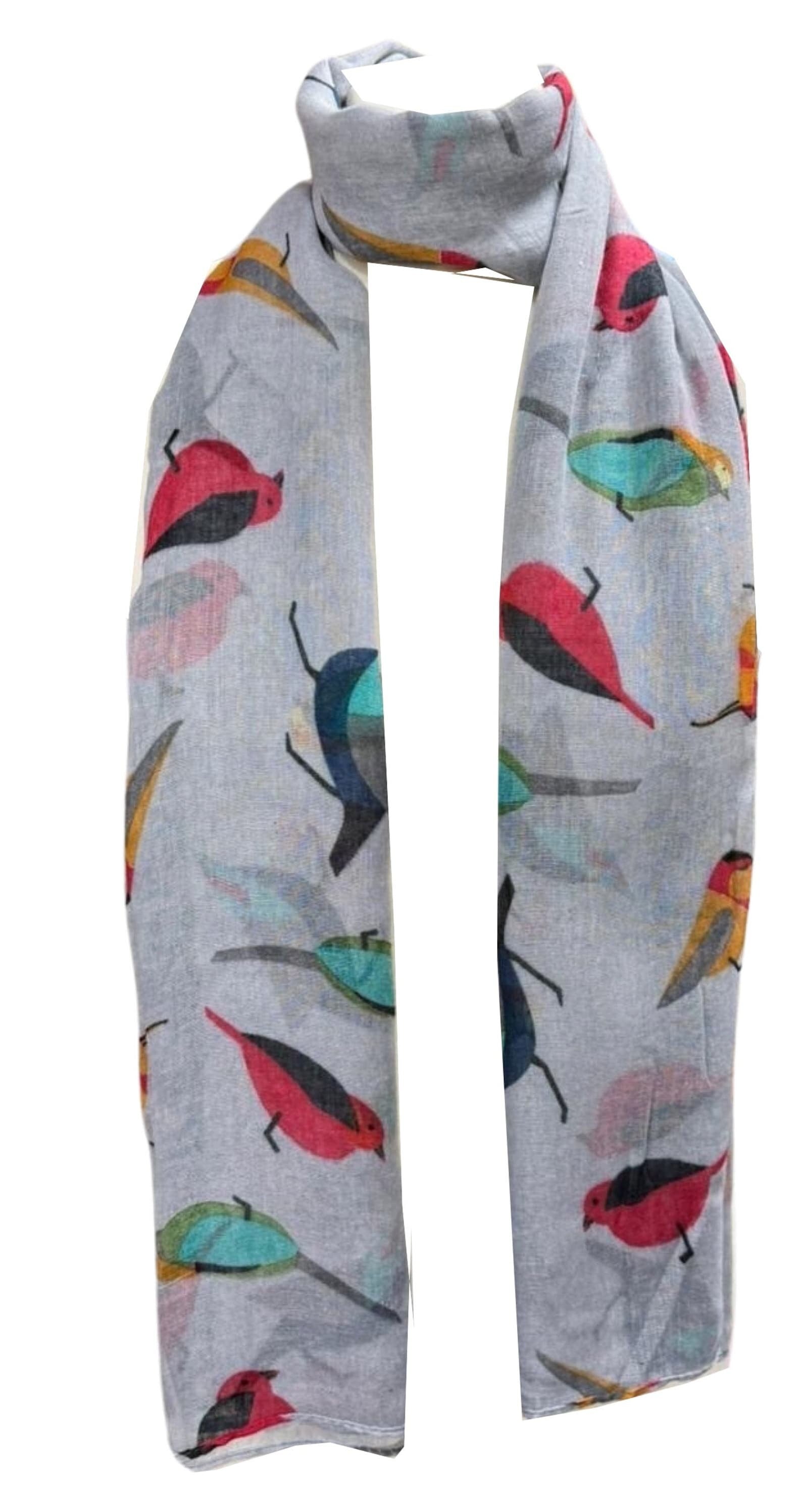 Colorful Christmas Robin Bird Print Girls Lady Women Long Cute Scarf Wraps Shawl Soft Scarves Maxi With Border