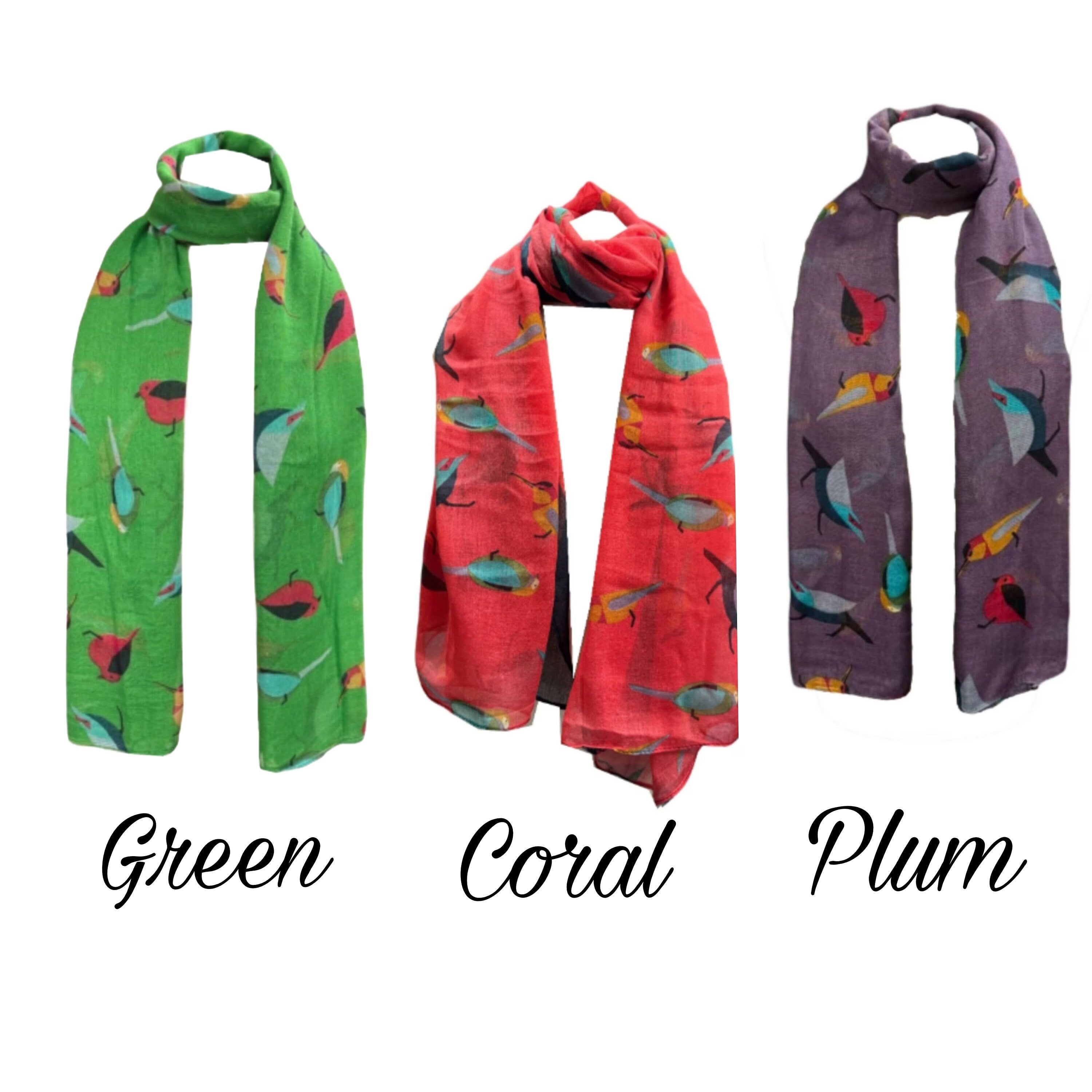 Colorful Christmas Robin Bird Print Girls Lady Women Long Cute Scarf Wraps Shawl Soft Scarves Maxi With Border