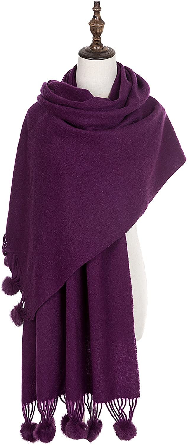 Chic and Toasty Fashionable Comfort Women's Winter Blanket Shawl with Pom Poms